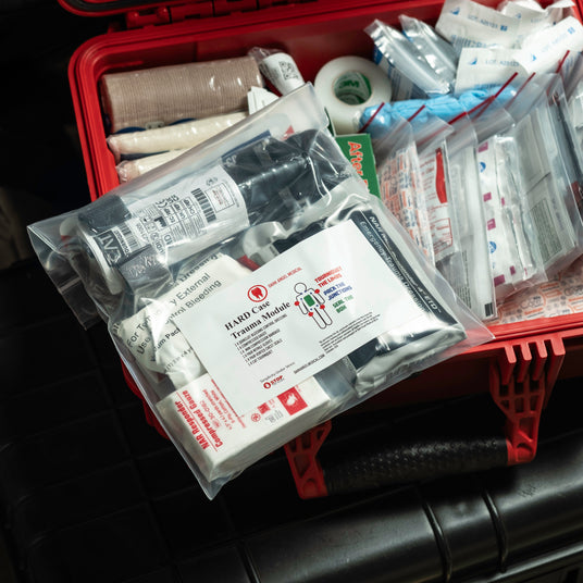 HARD Case Trauma Module pack with tourniquet, hemostatic dressing, and chest seals
