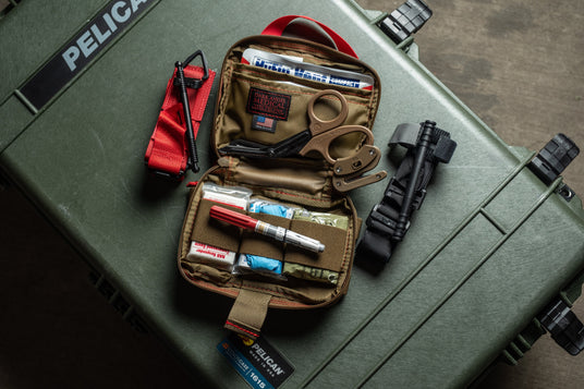 HEDR vehicle trauma kit open showing organized lifesaving supplies