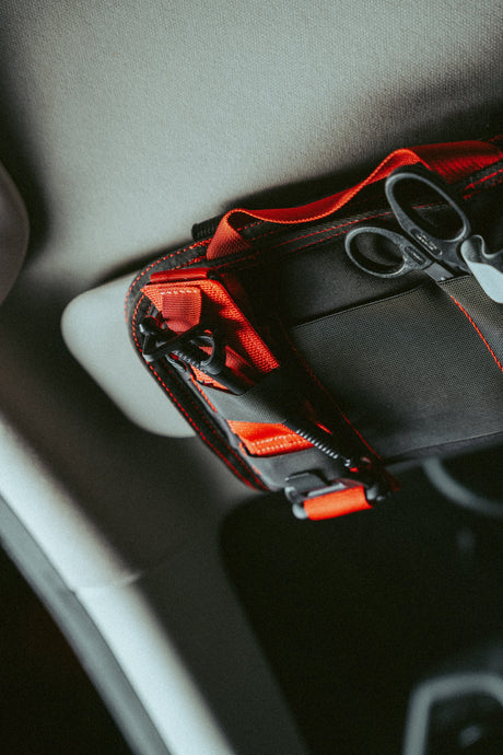 VISR visor trauma kit mounted overhead in a vehicle cab