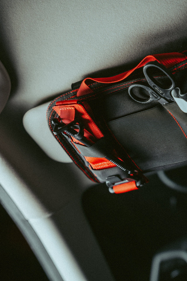 VISR visor trauma kit mounted overhead in a vehicle cab